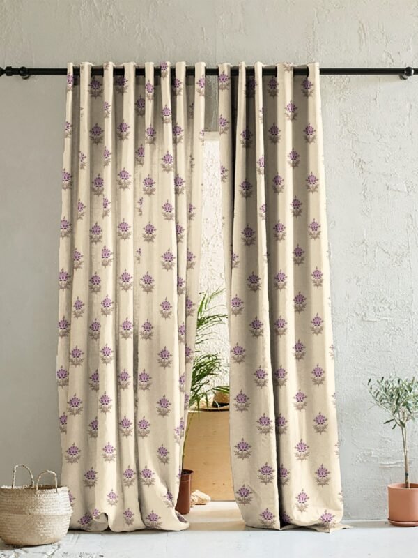 Elegant Floral Print Room Darkening Curtains- Set of 2 - DS521B