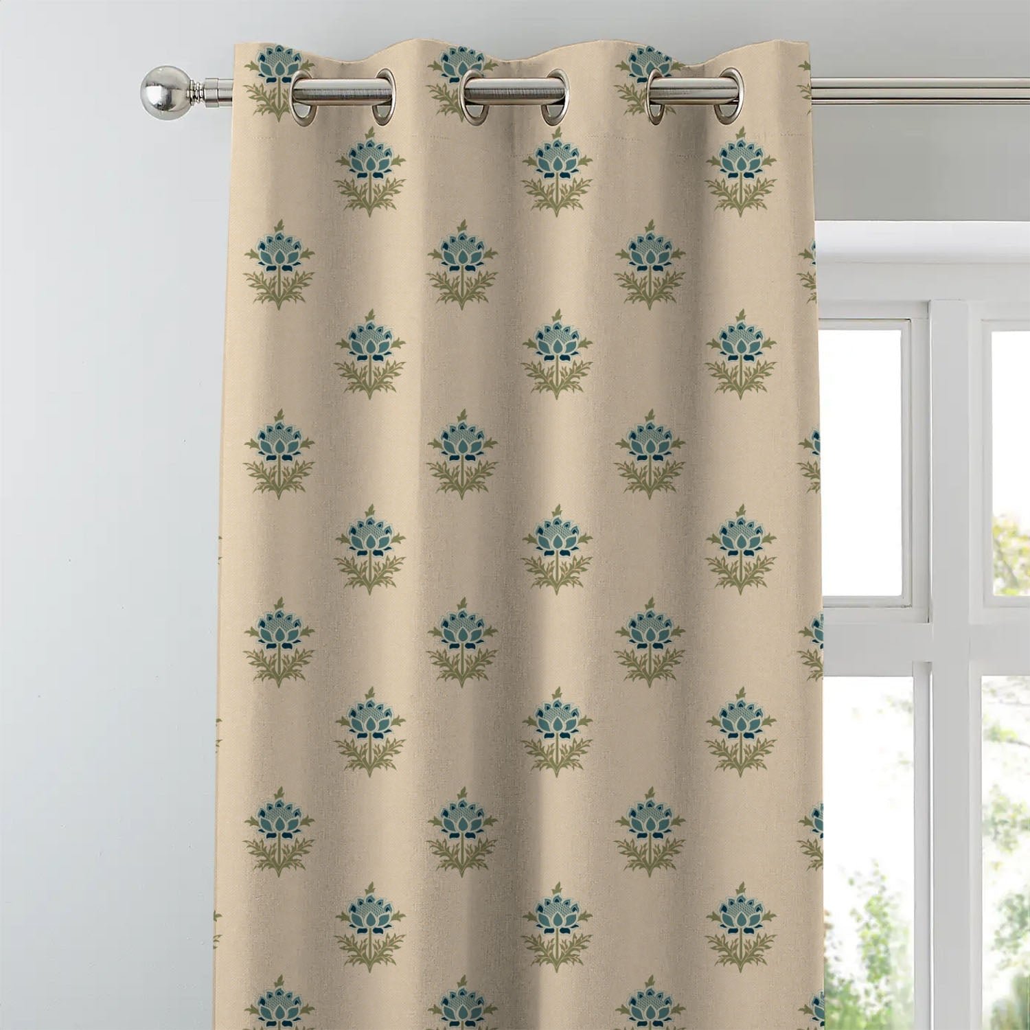 Elegant Floral Print Room Darkening Curtains- Set of 2 - DS521 D - Image 3