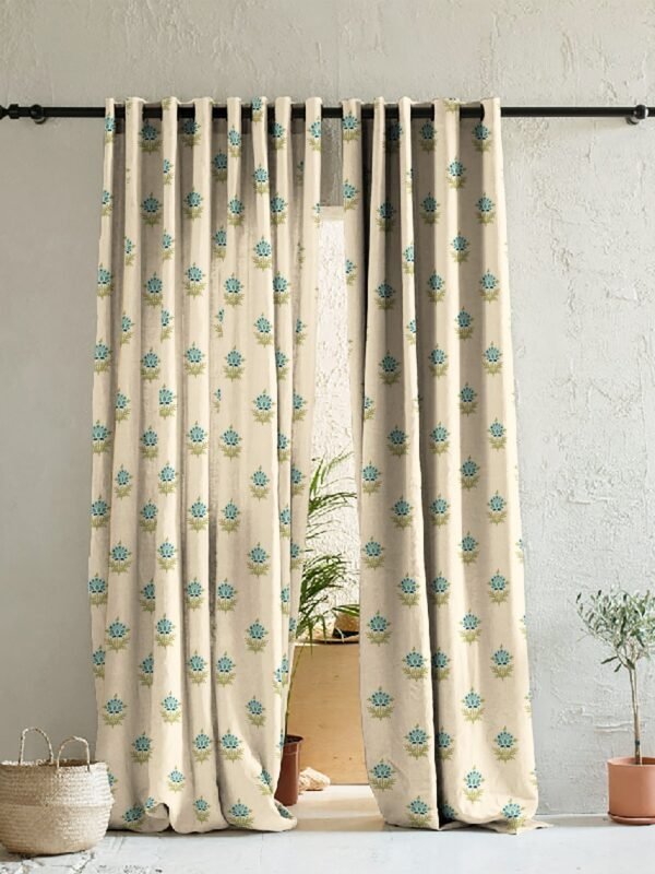 Elegant Floral Print Room Darkening Curtains- Set of 2 - DS521 D