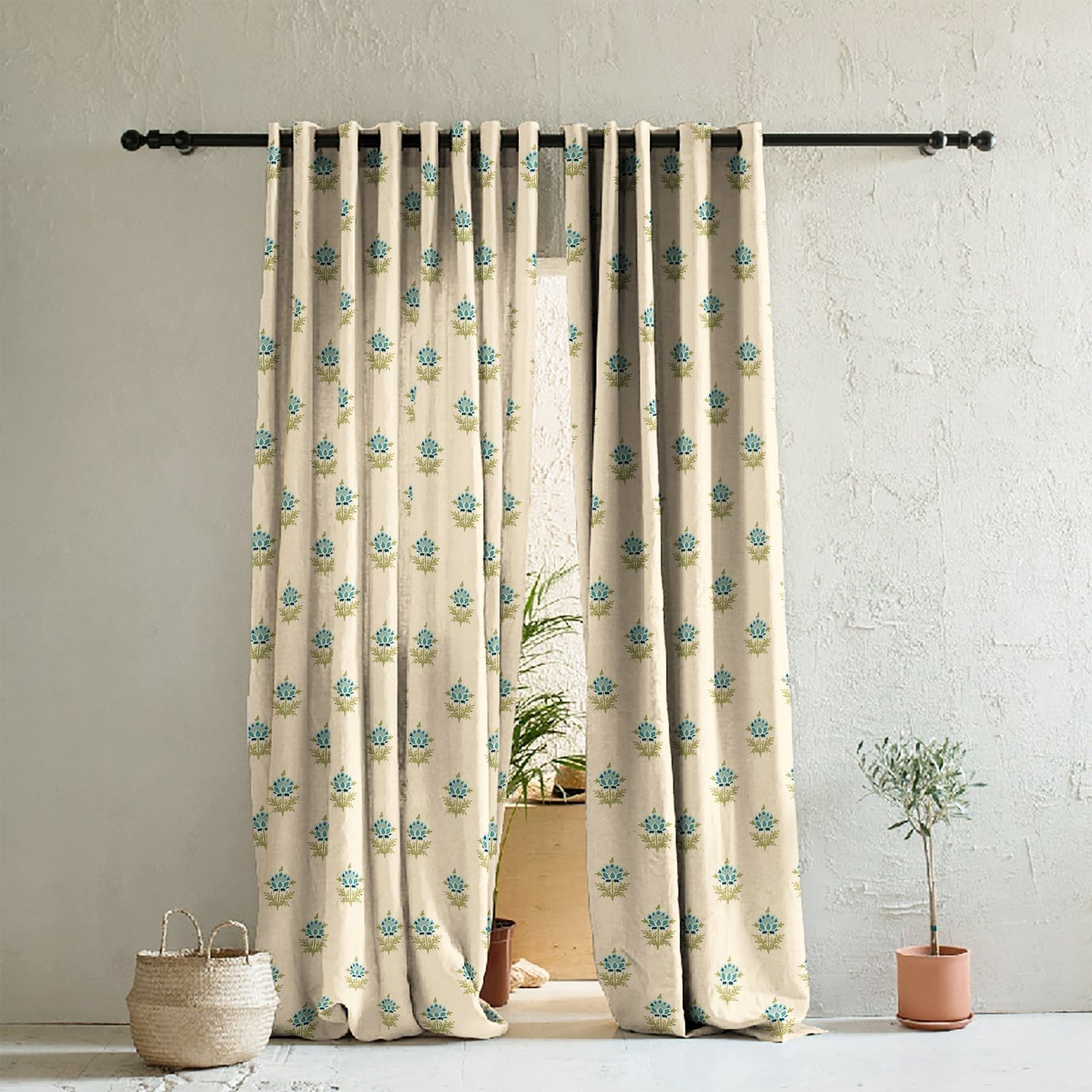 Elegant Floral Print Room Darkening Curtains- Set of 2 - DS521 D