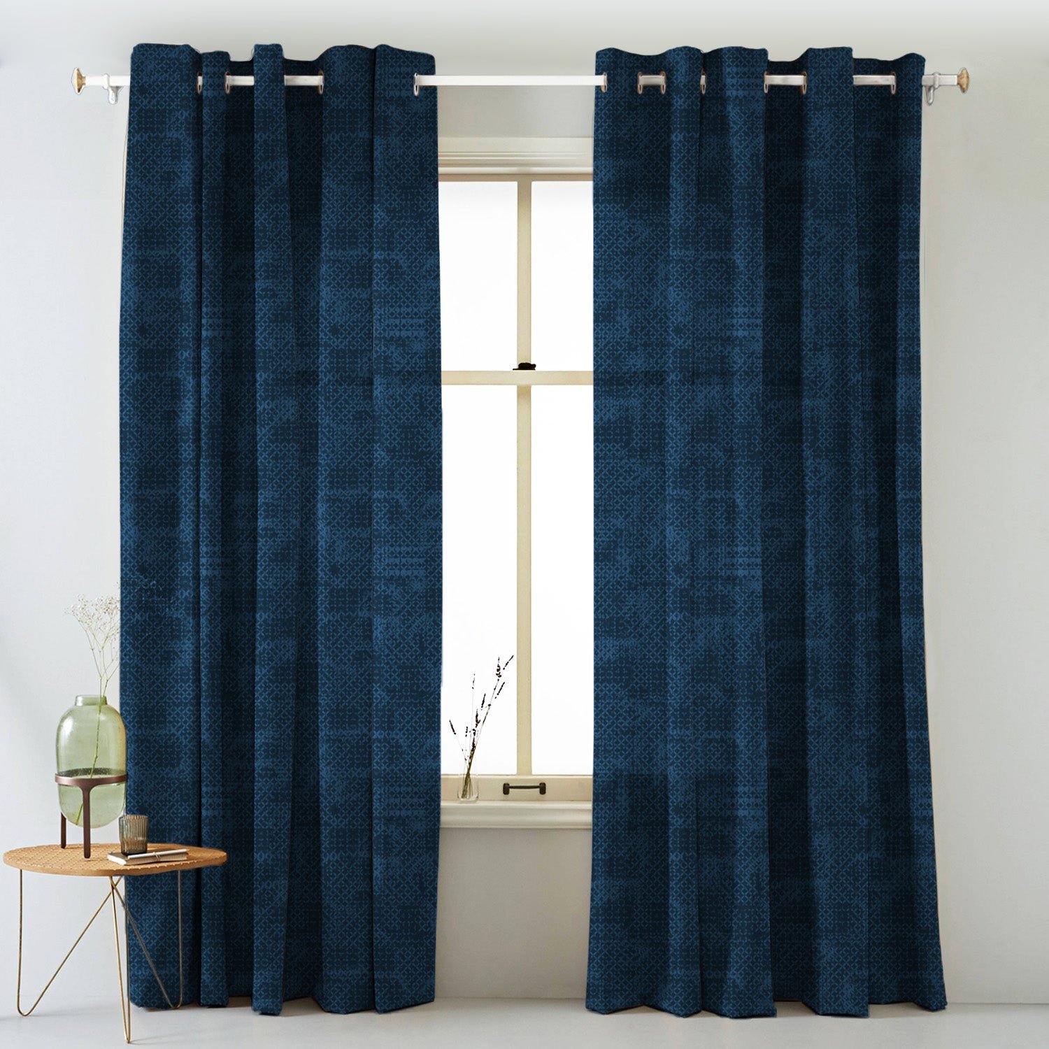 Elegent Geometric Print Matt Finish Room Darkening Curtain Set of 2 MTDS522A