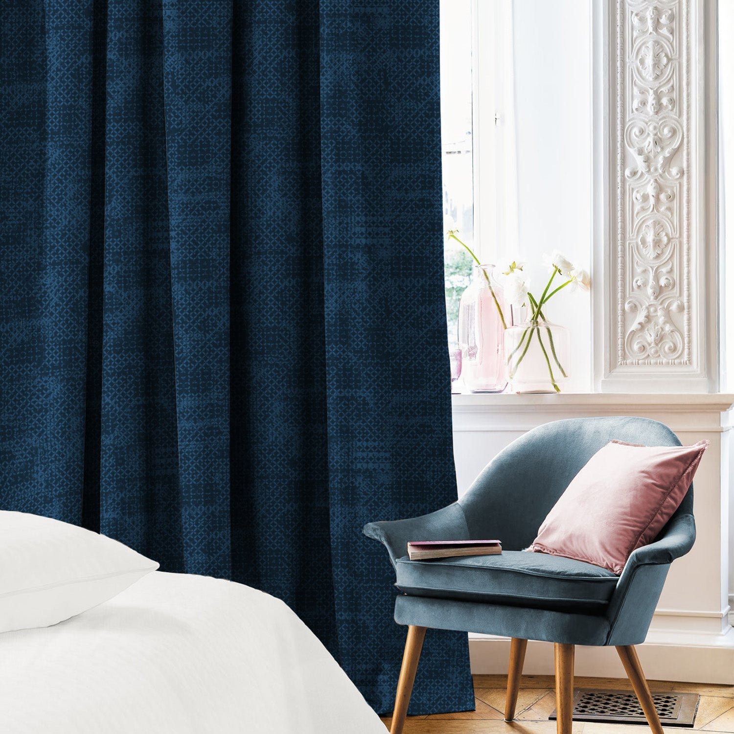 Elegent Geometric Print Matt Finish Room Darkening Curtain Set of 2 MTDS522A - Image 4