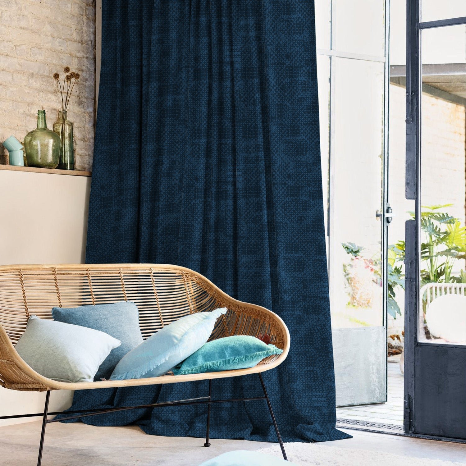 Elegent Geometric Print Matt Finish Room Darkening Curtain Set of 2 MTDS522A - Image 5