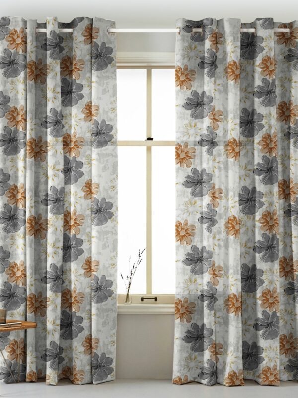Elegent Floral Print Matt Finish Room Darkening Curtain Set of 2 MTDS526B