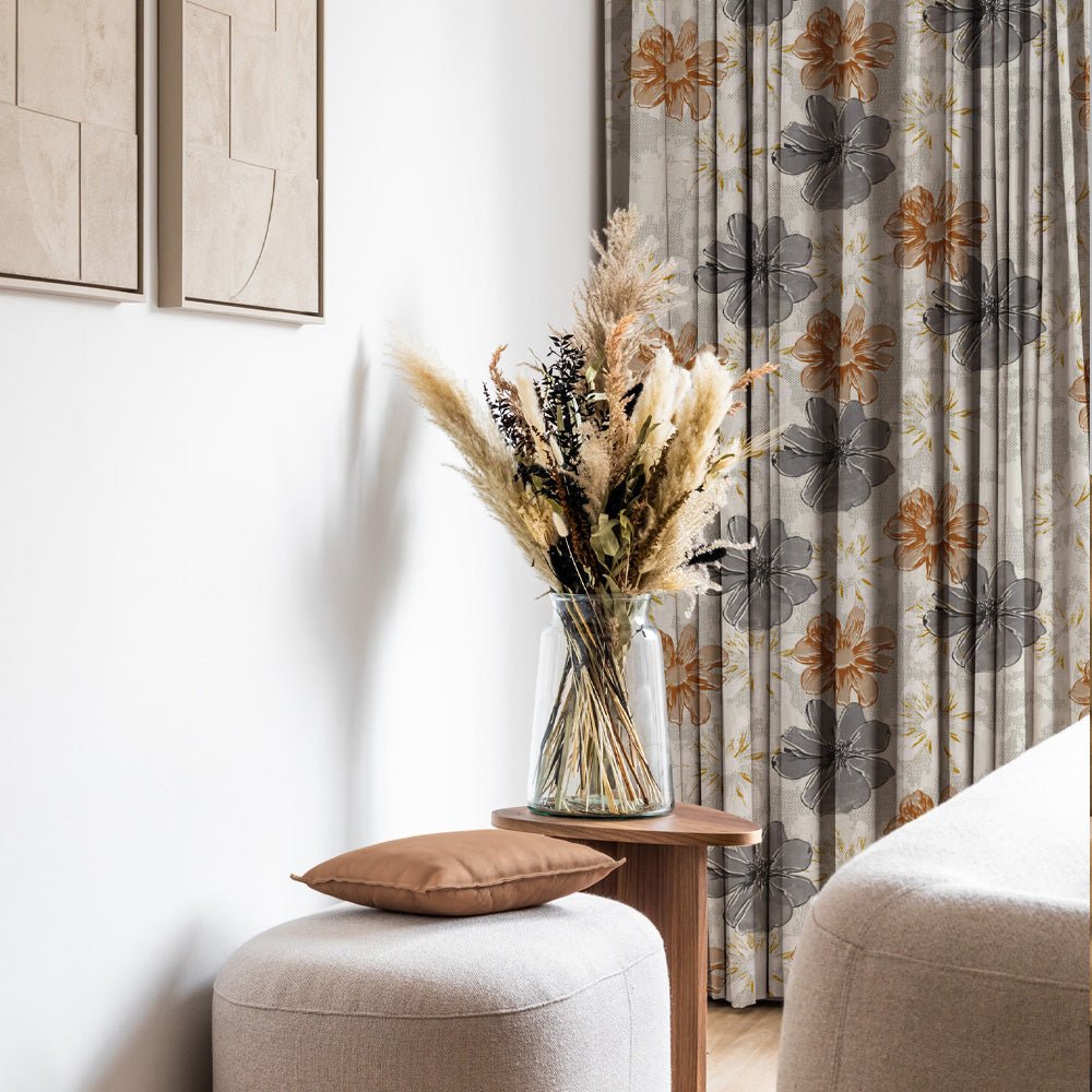 Elegent Floral Print Matt Finish Room Darkening Curtain Set of 2 MTDS526B - Image 5