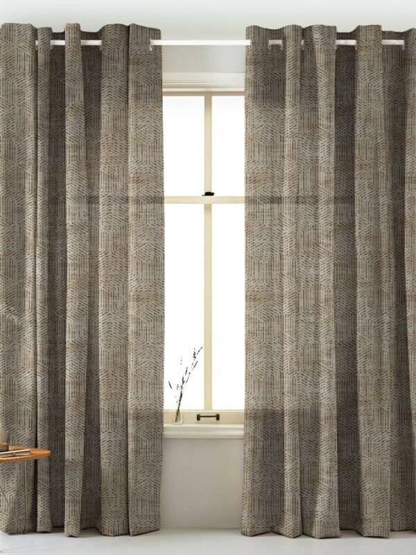 Elegent Geometric Print Matt Finish Room Darkening Curtain Set of 2 MTDS527F