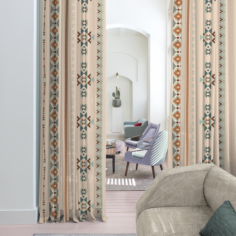 Digital Boho Printed Twill Textured Room Darkening Curtains Set Of 2 - DS529B - Image 6