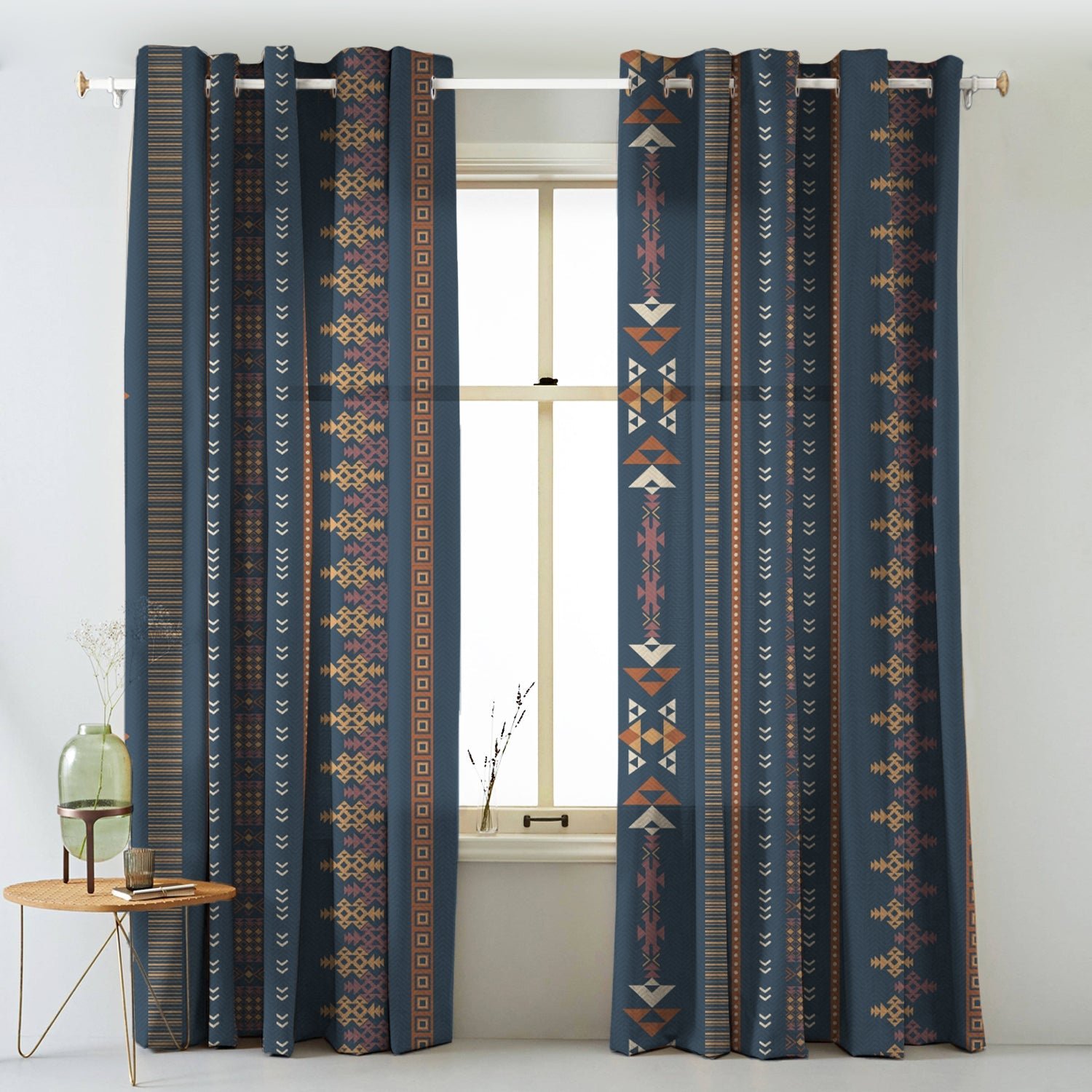 Digital Boho Printed Twill Textured Room Darkening Curtains Set Of 2 - DS529E
