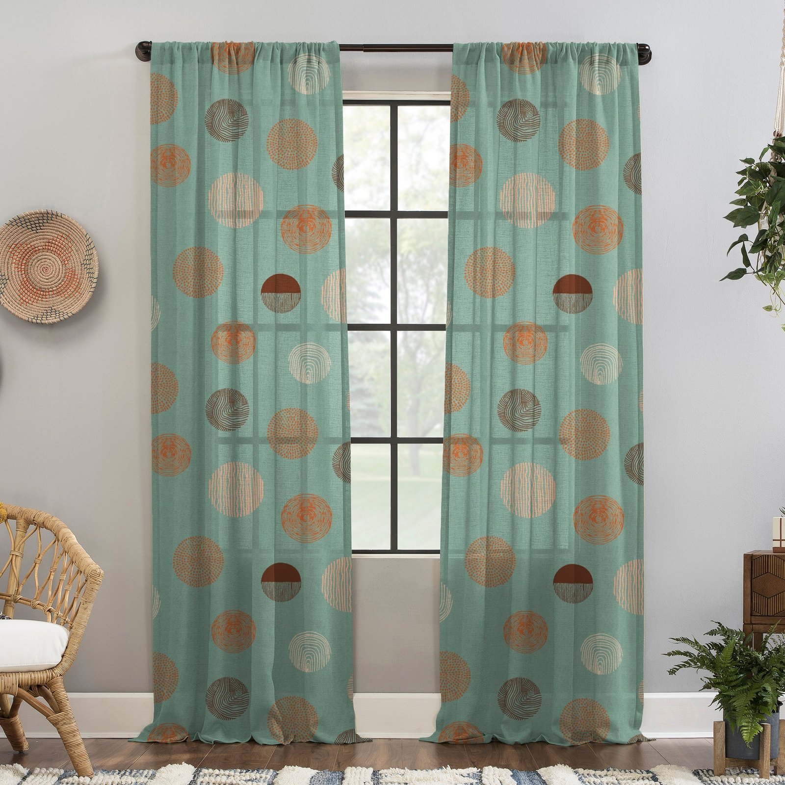 Digital Boho Printed Twill Textured Room Darkening Curtains Set Of 2 - DS530B - Image 5
