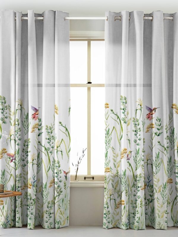 Garden Grace Floral Fresh Green Matte Finish Room Darkening Curtains Set Of 2 - (DS549)