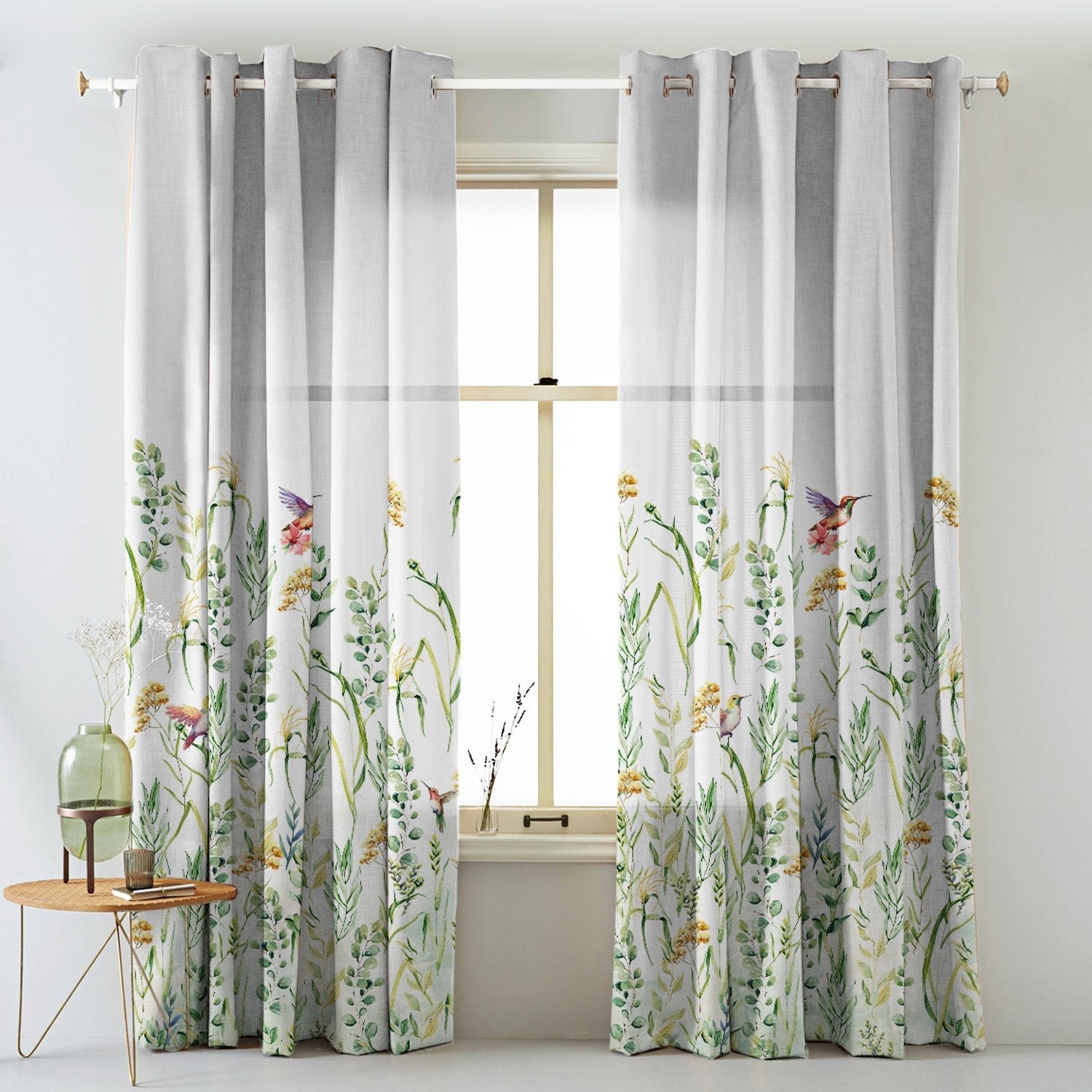 Garden Grace Floral Fresh Green Matte Finish Room Darkening Curtains Set Of 2 - (DS549)