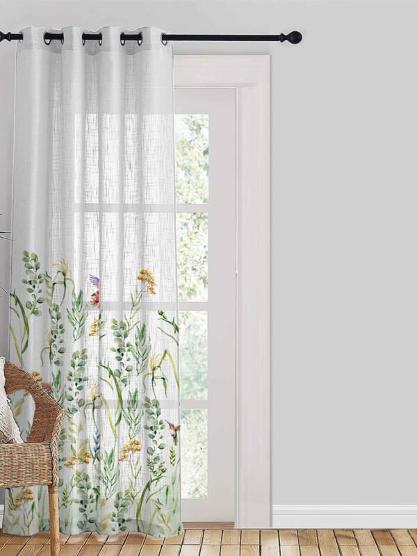 Garden Grace Floral Linen Sheer Curtain Set Of 1pc DS549