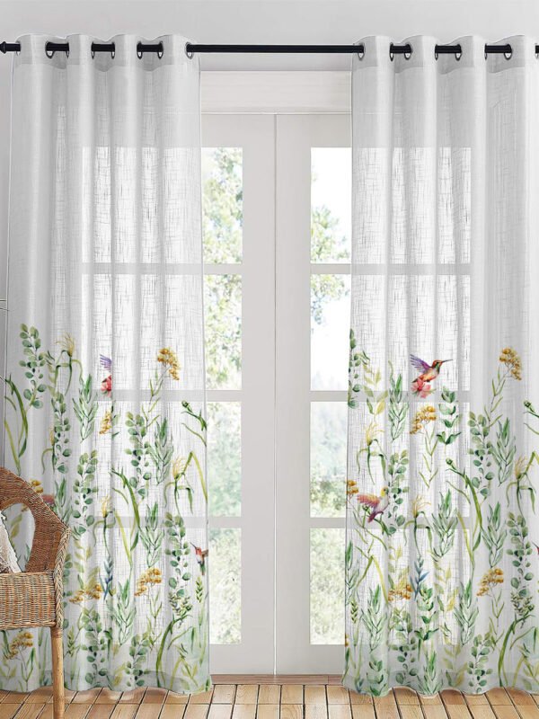 Garden Grace Floral Linen Sheer Curtain Set Of 2 DS549