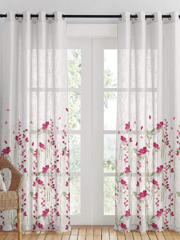 Romantic Floral Linen Sheer Curtain Set Of 2 DS550