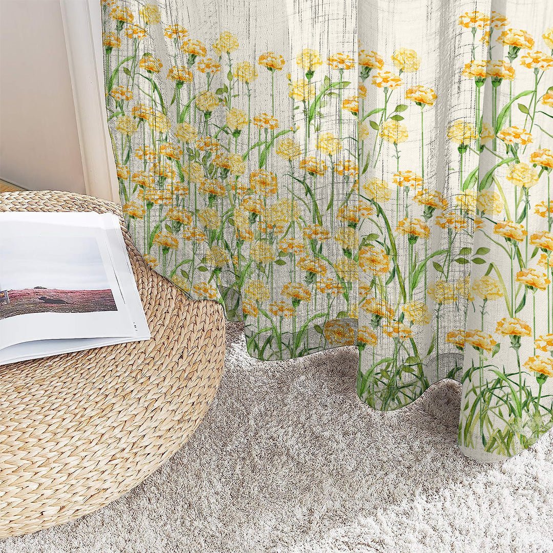 Marigold Bliss Floral Linen Sheer Curtain Set Of 2 DS551 - Image 4
