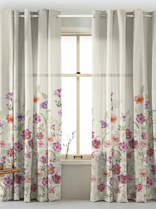 Pastel Posy Floral Mauve Matte Finish Room Darkening Curtains Set Of 2 - (DS553)
