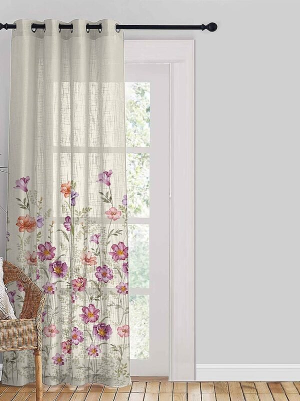 Pastel Posy Floral Linen Sheer Curtain Set Of 1pc DS553