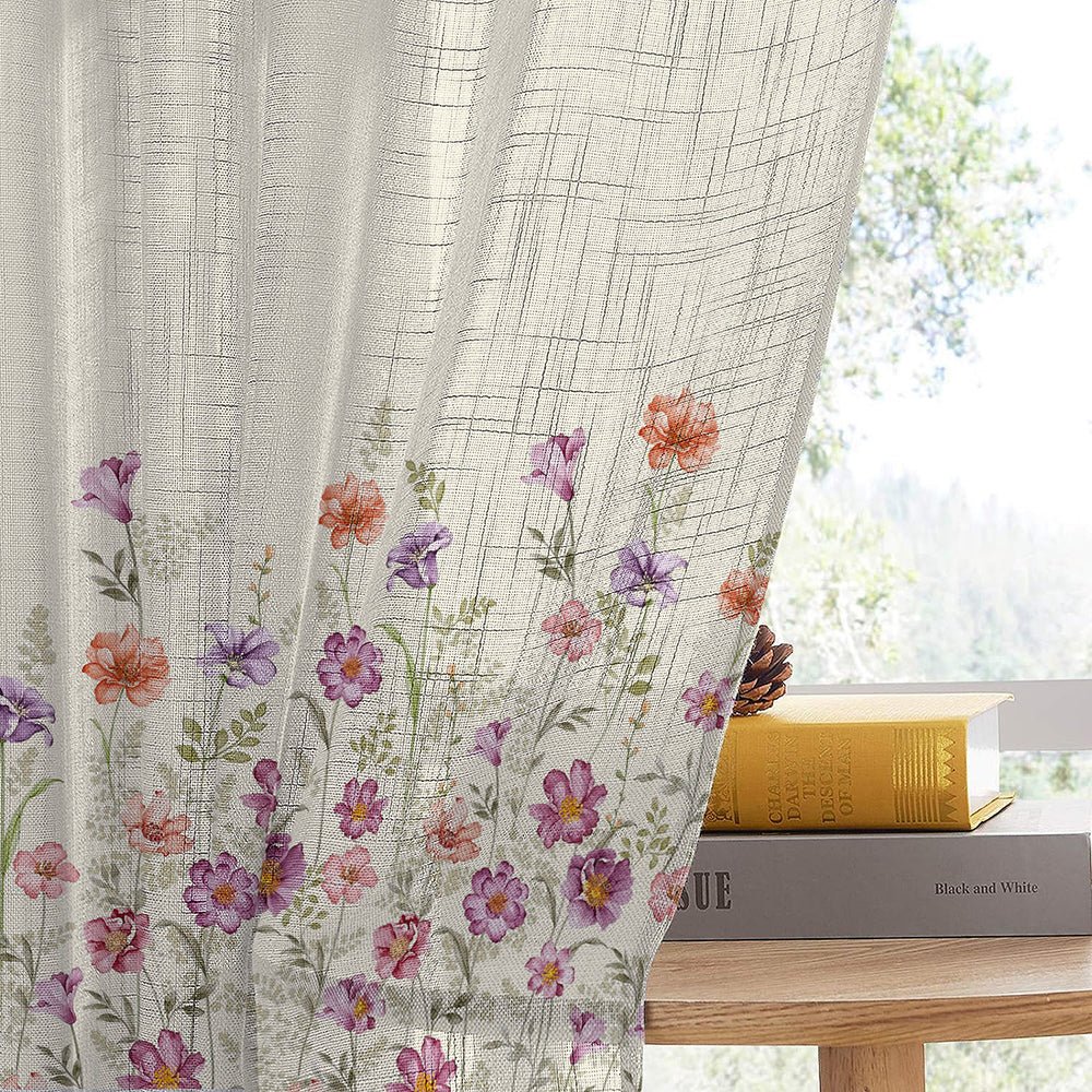 Pastel Posy Floral Linen Sheer Curtain Set Of 2 DS553 - Image 4