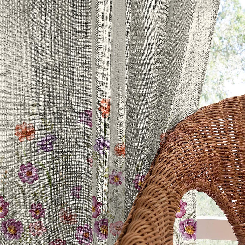 Pastel Posy Floral Linen Sheer Curtain Set Of 2 DS553 - Image 5