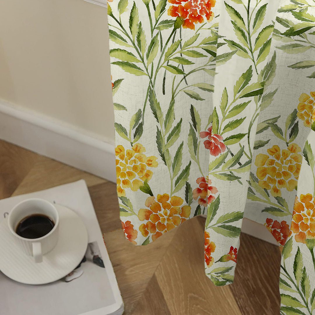 Sun-kissed Marigold Floral Saffron Yellow Matte Finish Room Darkening Curtains Set Of 2 - (DS554) - Image 5