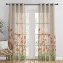 Petal Whispers Floral Linen Sheer Curtain Set Of 2 DS555
