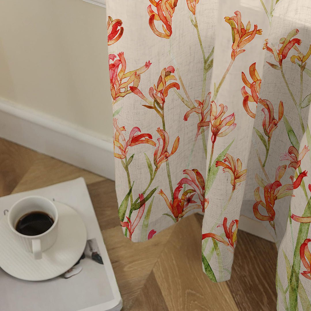 Petal Whispers Floral Tangerine Orange Matte Finish Room Darkening Curtains Set Of 2 - (DS555) - Image 5