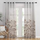 Cotton Blossom Floral Linen Sheer Curtain Set Of 2 DS556