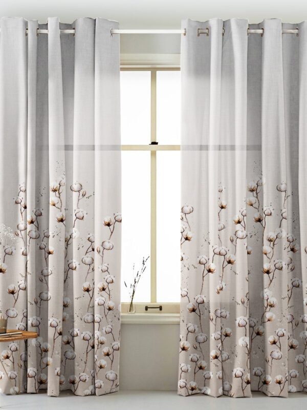 Cotton Blossom Floral Matte Finish Curtain Set Of 2 DS556