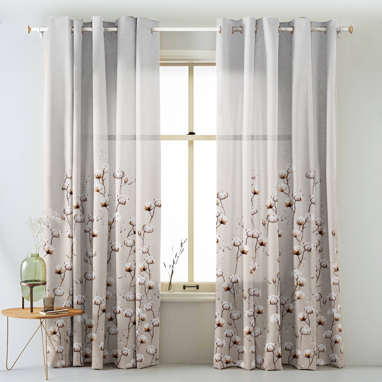 Cotton Blossom Floral Matte Finish Curtain Set Of 2 DS556