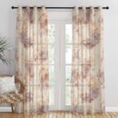 Rustic Charm Geometric London Hue Linen Sheer Curtain Set of 2 -(DS558B)