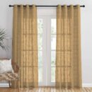 MacraMagic Geometric Harvest Gold Linen Sheer Curtain Set of 2 -(DS565A)