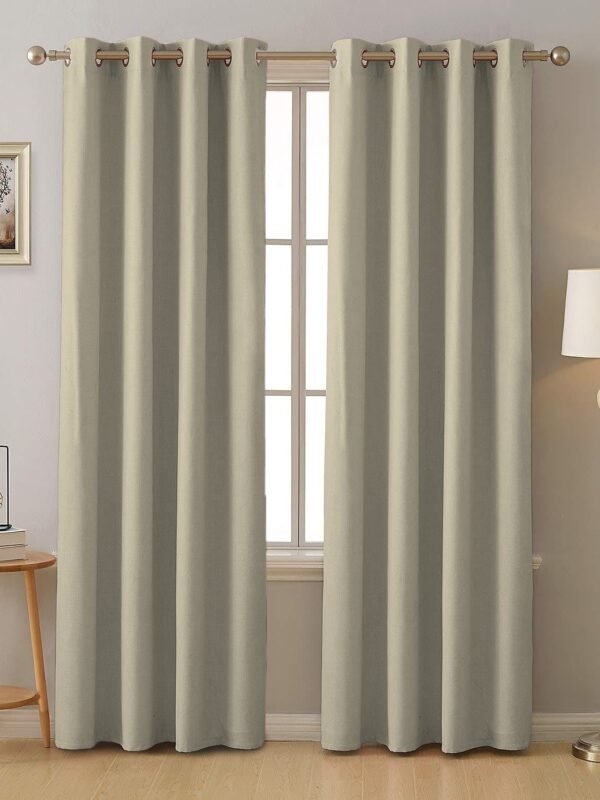 Sand Beige Micro Poly 100% Blackout Noise Reduction Thermal Insulation Curtain Set of 2 - (SandBeige4PASS)