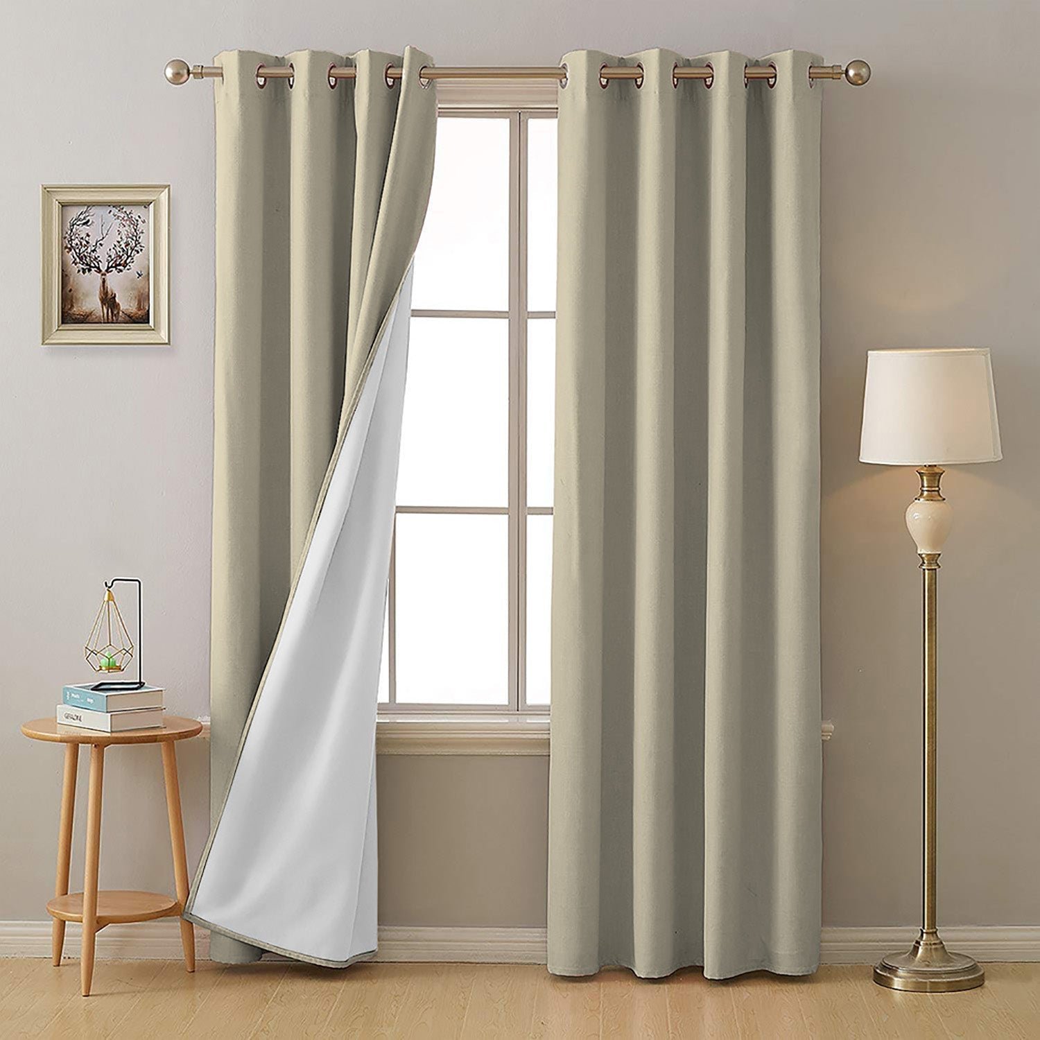Sand Beige Micro Poly 100% Blackout Noise Reduction Thermal Insulation Curtain Set of 2 - (SandBeige4PASS) - Image 2