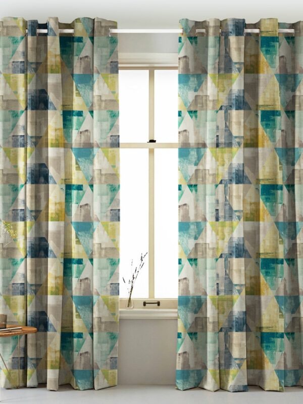 Elegant Geometric Print Matt Finish Room Darkening Curtain Set of 2 - MTDS145A