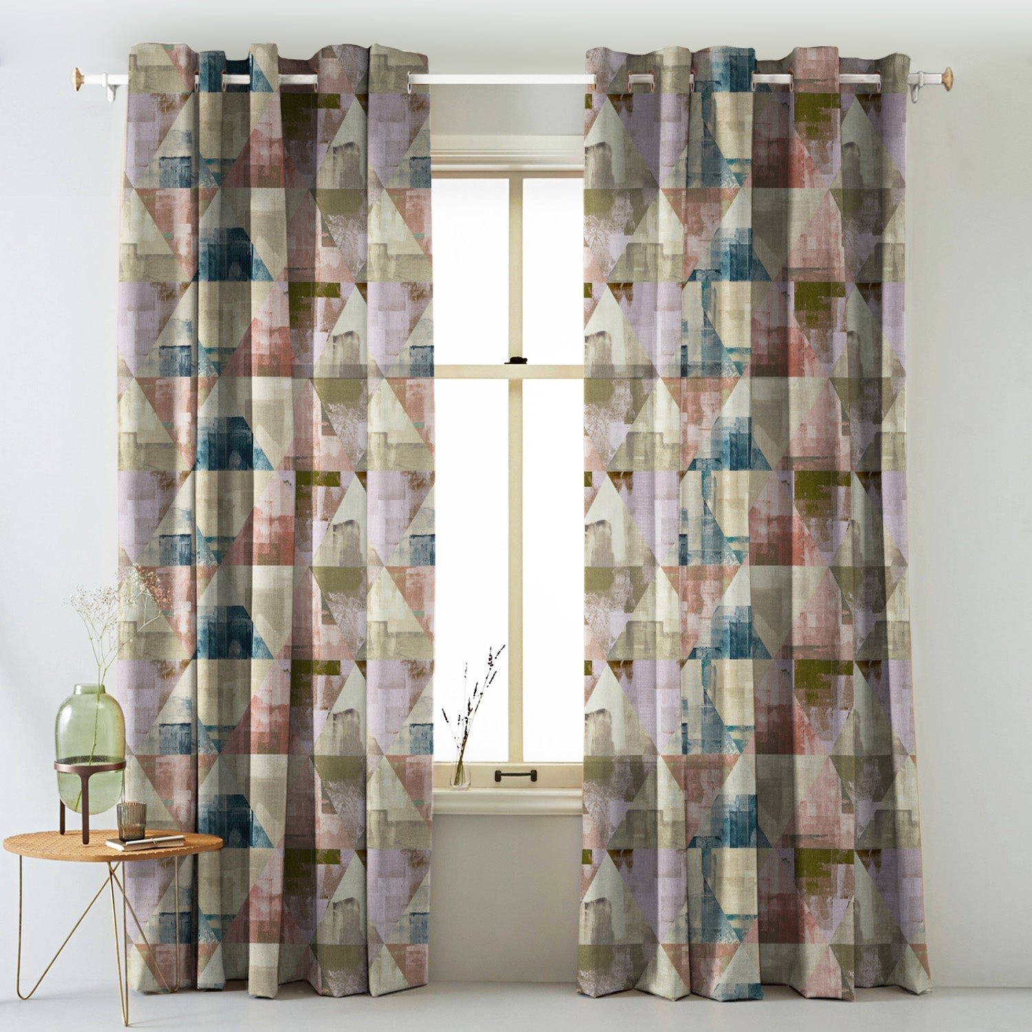 Elegant Geometric Print Matt Finish Room Darkening Curtain Set of 2 - MTDS145B