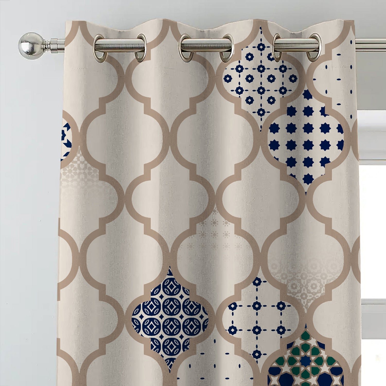 Elegant Ethnic & Ombre Print Combination Room Darkening Curtains - Set Of 4 Door Curtain (452AMR2) - Blue & Cream - Image 8