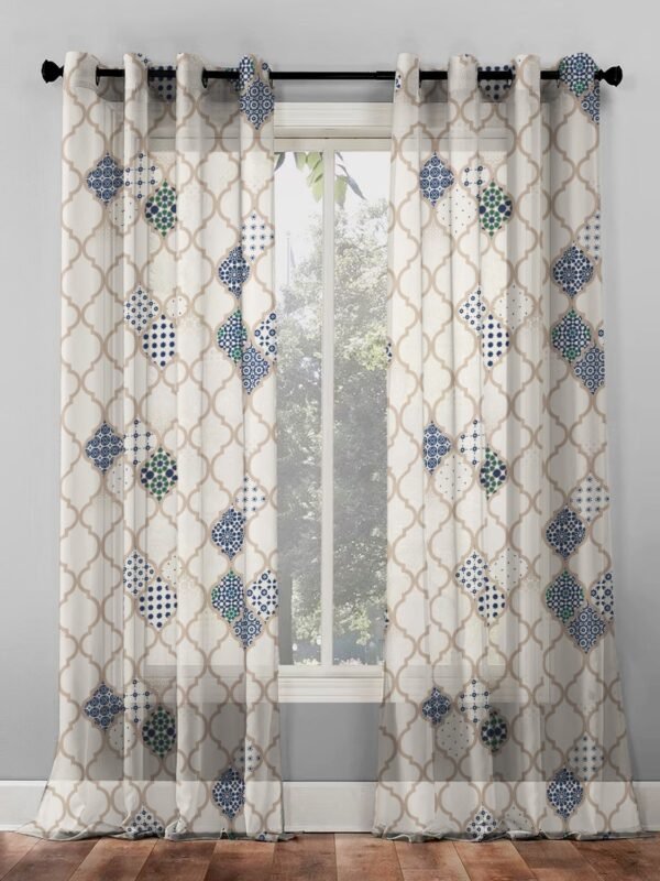 Elegant Ethenic Print Sheer Semi Transparent Curtain - Set of 2 DS452A1