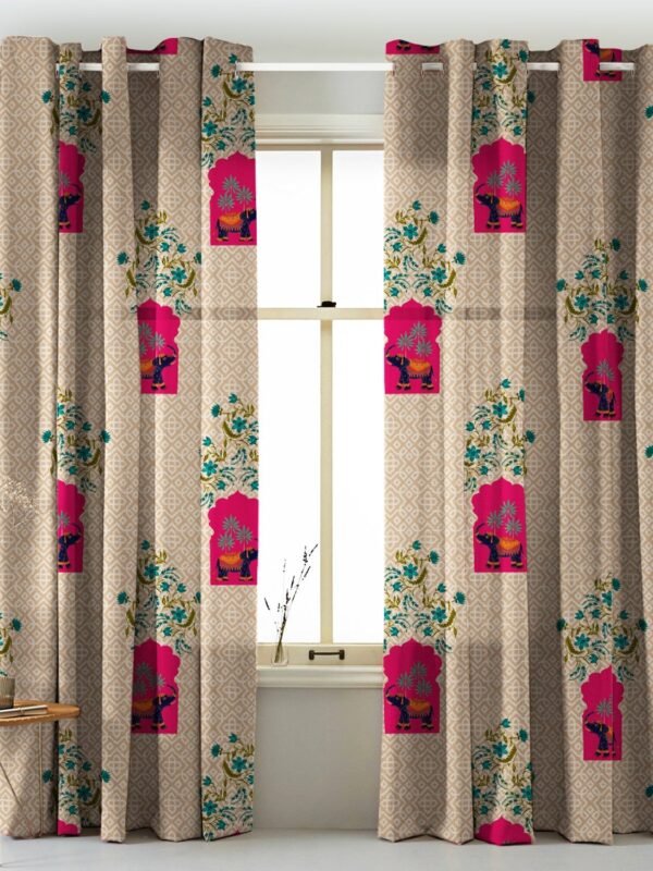 Elegant Ethenic Print Matt Finish Room Darkening Curtain Set of 2 - MTDS489C