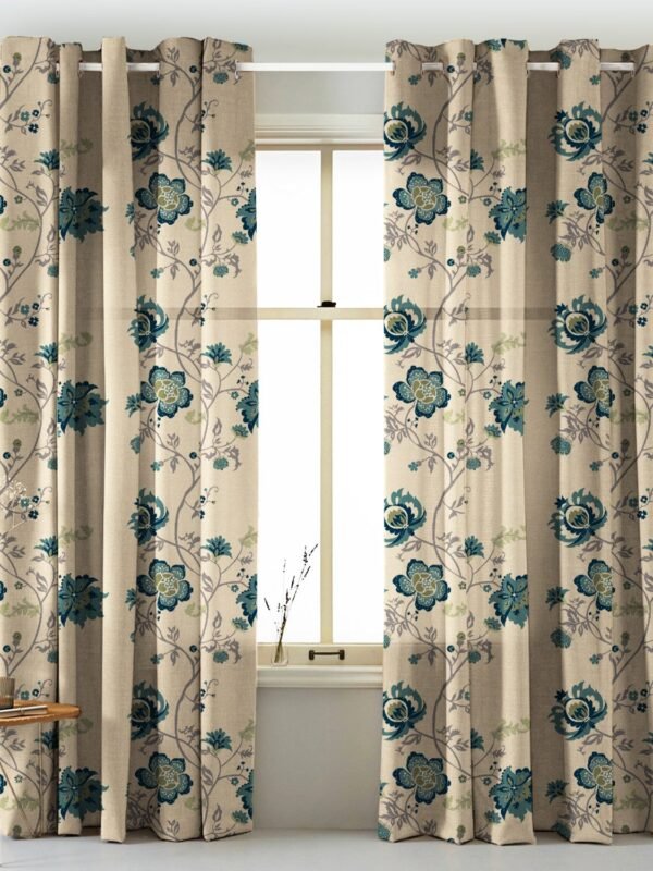 Elegant Floral Print Matt Finish Room Darkening Curtain Set of 2 - MTDS516D