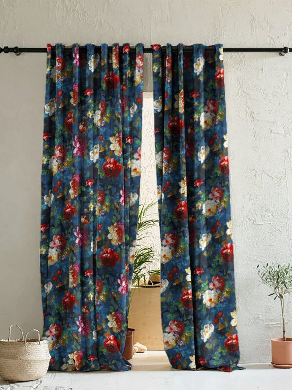 Elegant Floral Print Room Darkening Curtains- Set of 2 -DS 473A