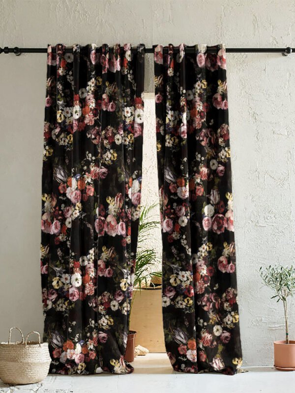 Elegant Floral Print Room Darkening Curtains- Set of 2 -DS 474 C