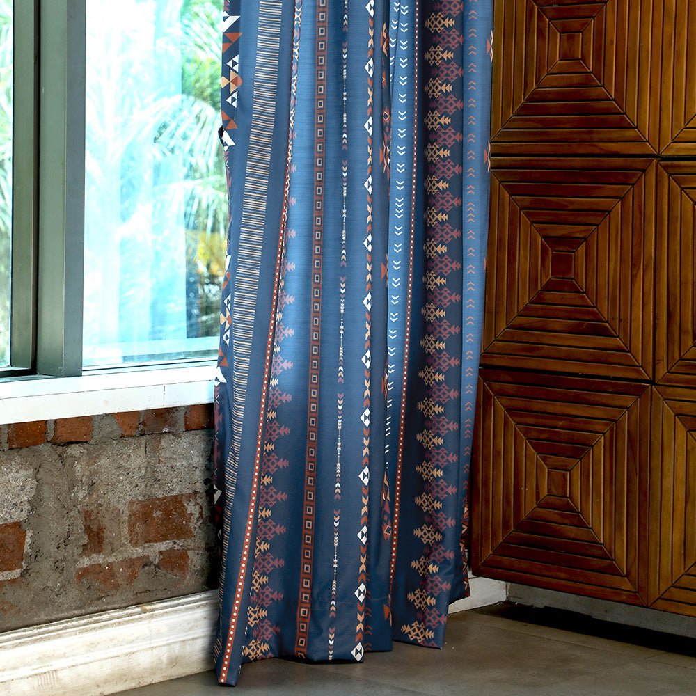 Digital Boho Printed Twill Textured Room Darkening Curtains Set Of 2 - DS529E - Image 5