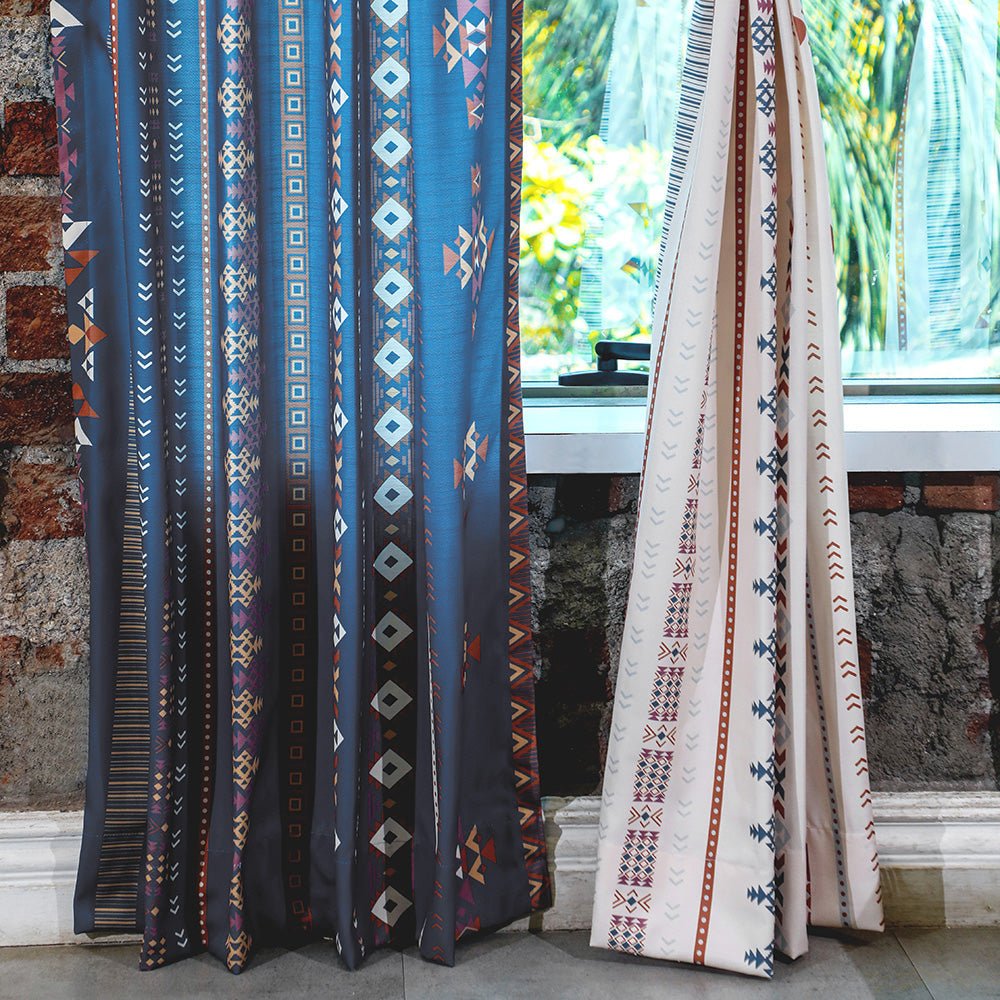 Digital Boho Printed Twill Textured Room Darkening Curtains Set Of 2 - DS529E - Image 6