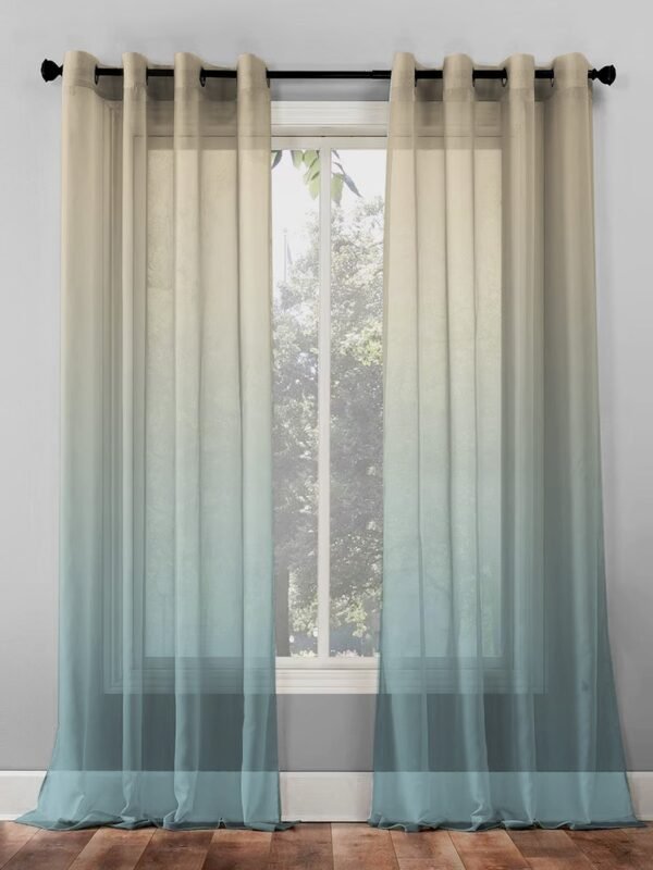 Elegant Ombre Print Sheer Semi Transparent Curtain - Set of 2 -FRDM1