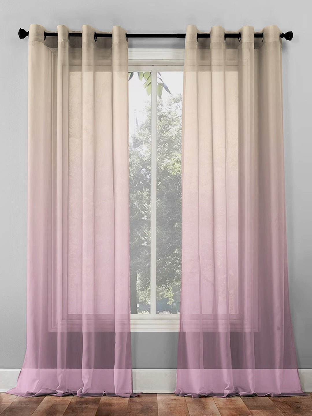 Elegant Ombre Print Sheer Semi Transparent Curtain - Set of 2 -OFC12