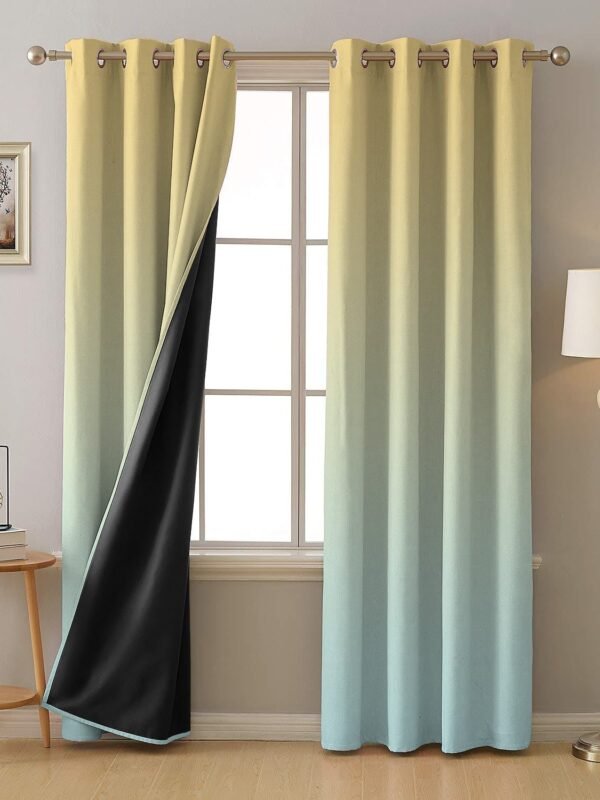 Ombre Blue Heavy Satin Blackout Curtains Set Of 2 - (OFC13)