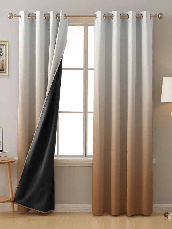 Ombre Biscuit Brown Heavy Satin Blackout Curtains Set Of 2 - (OMBRE22)