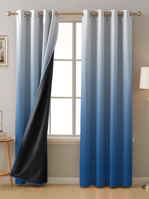 Ombre Powder Blue Heavy Satin Blackout Curtains Set Of 2 - (OMBRE23)