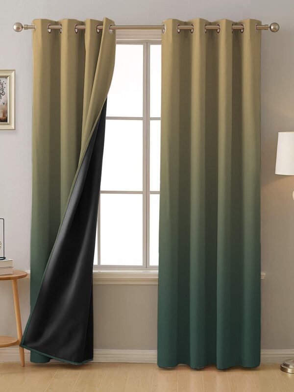 Ombre Moss Green Heavy Satin Blackout Curtains Set Of 2 - (OMBRE24)