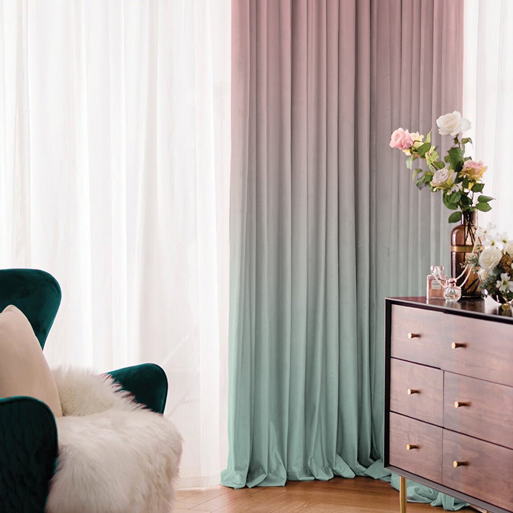 Ombre Tame Teal Heavy Satin Blackout Curtains Set Of 2 - (OMBRE25) - Image 5